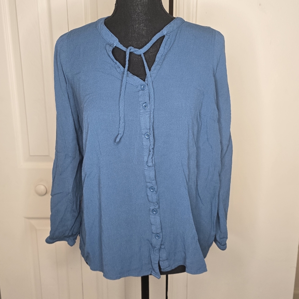 Torrid Blue Button-Up Top, Sz 00 (M/L)